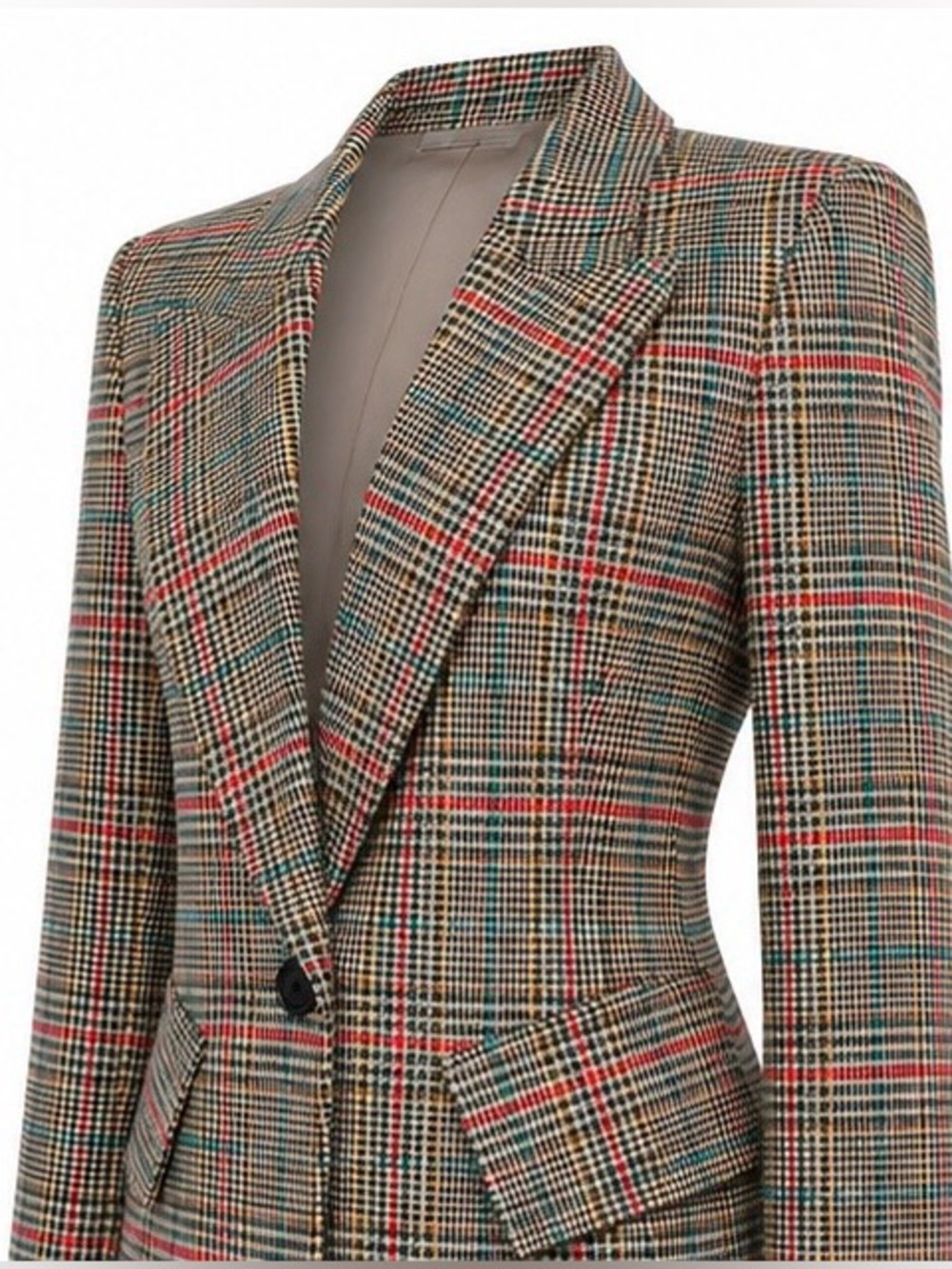 SMYTHE Size 8 Plaid One-Button Tailored Blazer Multicolor Check *PRISTINE* - Picture 5 of 5